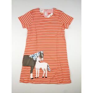 Girls Orange & White Striped Horse Applique Dress Girls 6